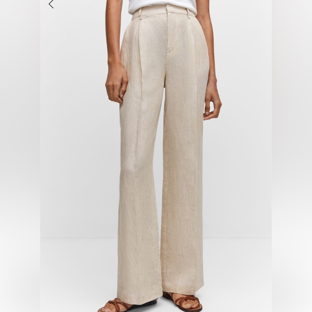 Linen Beige & White Striped Trousers